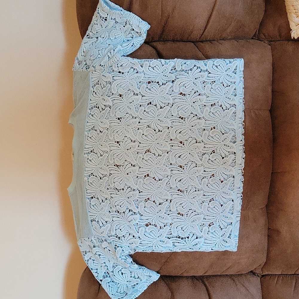 LOFT, powder blue lace blouse